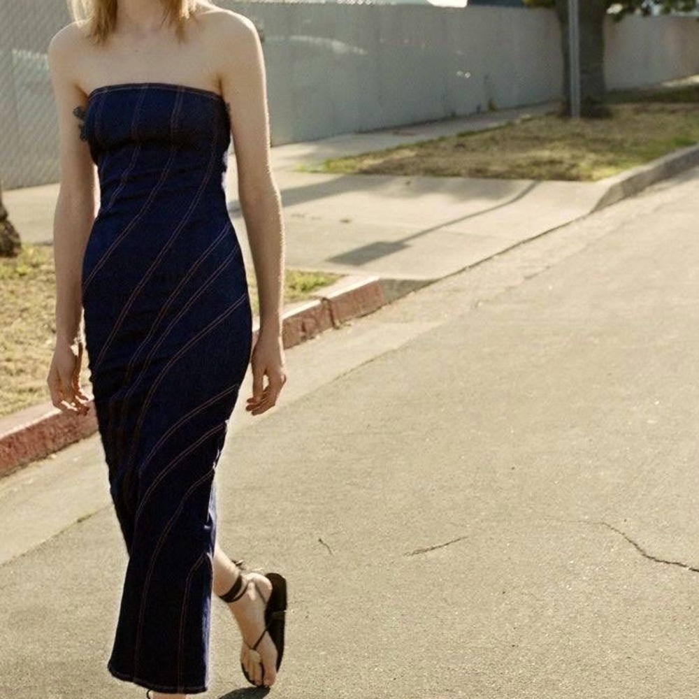ZARA Topstitched Midi Denim Dress